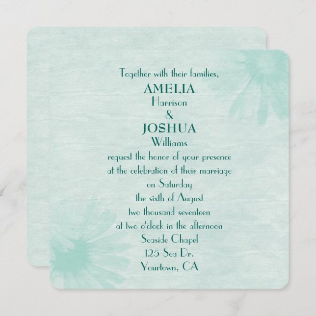 Soft Mint Green Daisy Wedding Invitation (Front/Back)
