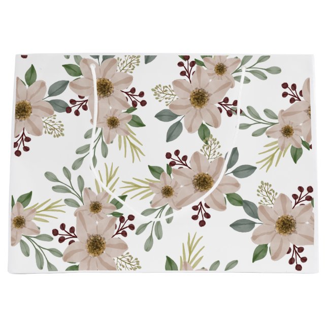 Soft Mint Green Floral Garden Pattern Large bag (Front)