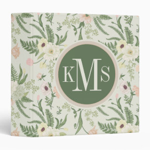 Soft Mint Green Garden Flower Pattern 3 Ring Binder