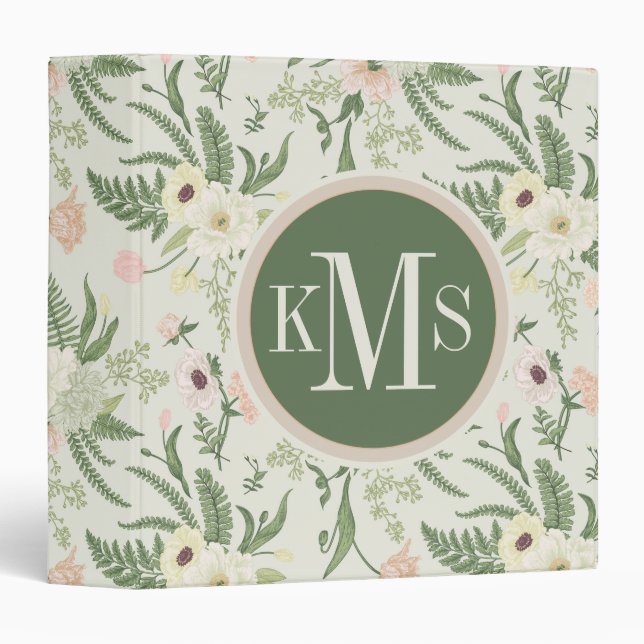 Soft Mint Green Garden Flower Pattern 3 Ring Binder (Front/Spine)