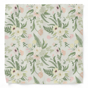 Soft Mint Green Garden Flower Pattern Bandana
