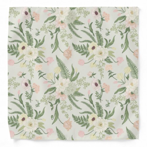 Soft Mint Green Garden Flower Pattern Bandana