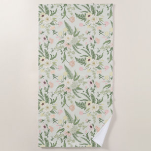 Soft Mint Green Garden Flower Pattern Beach Towel