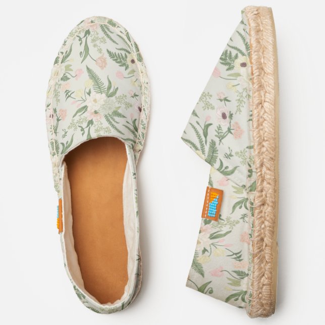 Soft Mint Green Garden Flower Pattern Espadrilles (Side)