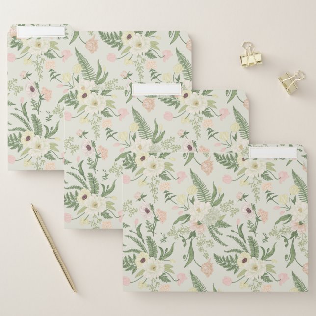 Soft Mint Green Garden Flower Pattern File Folder (Set)