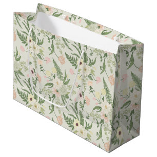 Soft Mint Green Garden Flower Pattern Large Gift Bag