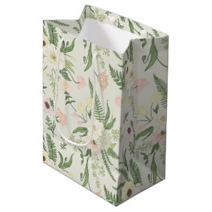 Soft Mint Green Garden Flower Pattern Medium Gift Bag