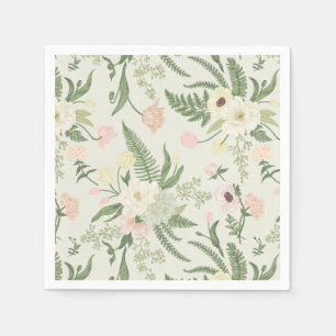 Soft Mint Green Garden Flower Pattern Napkins