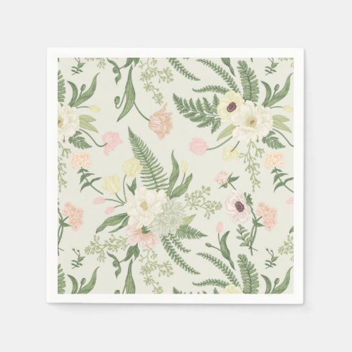 Soft Mint Green Garden Flower Pattern Napkins
