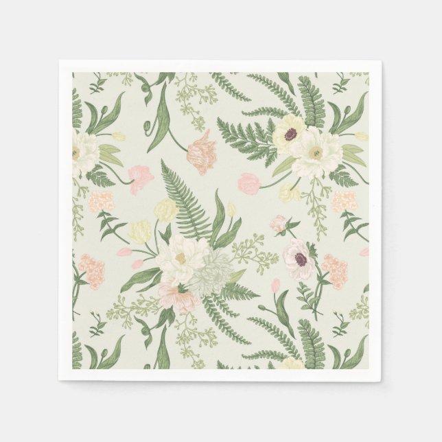 Soft Mint Green Garden Flower Pattern Napkins (Front)