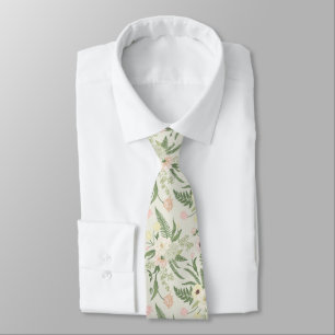 Soft Mint Green Garden Flower Pattern Neck Tie