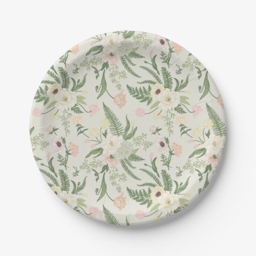 Soft Mint Green Garden Flower Pattern Paper Plates