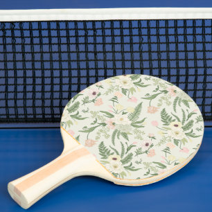 Soft Mint Green Garden Flower Pattern Ping Pong Paddle