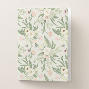 Soft Mint Green Garden Flower Pattern Pocket Folder