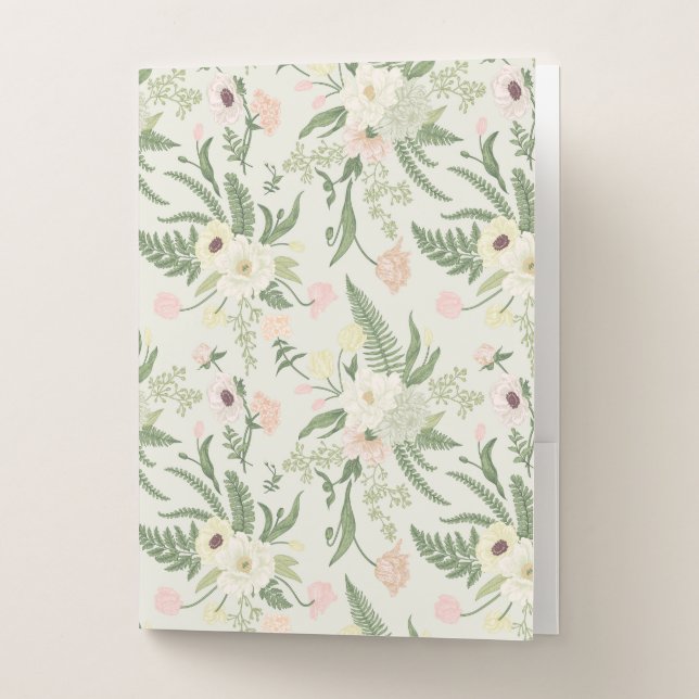 Soft Mint Green Garden Flower Pattern Pocket Folder (Front)