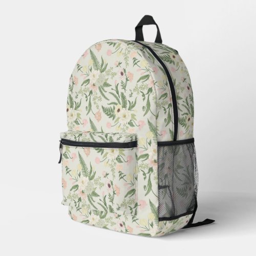 Soft Mint Green Garden Flower Pattern Printed Backpack