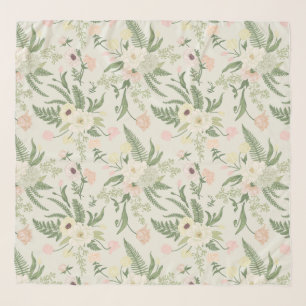 Soft Mint Green Garden Flower Pattern Scarf