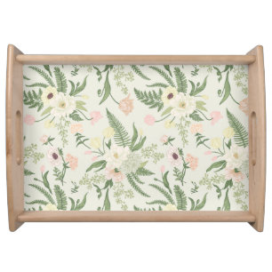 Soft Mint Green Garden Flower Pattern Serving Tray