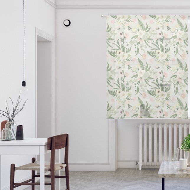 Soft Mint Green Garden Flower Pattern Sheer Curtains (Living Room)