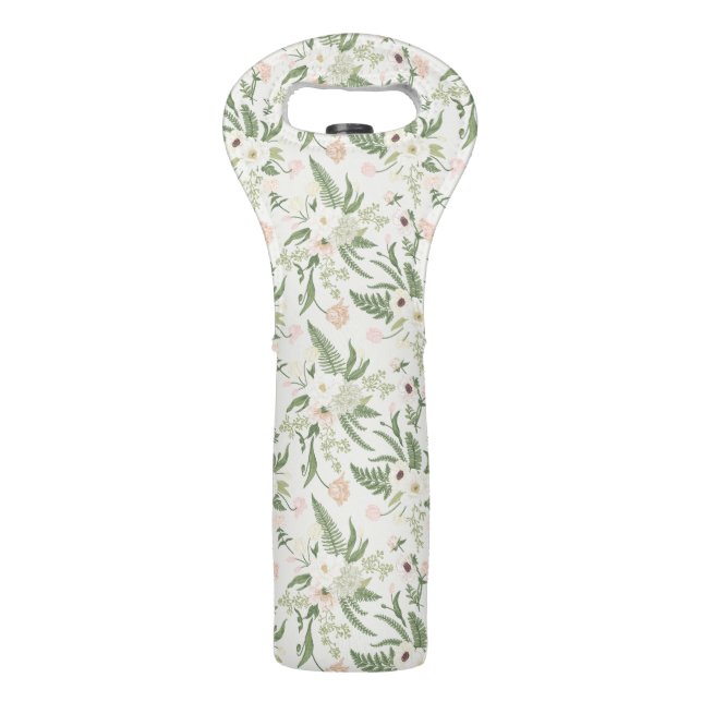 Soft Mint Green Garden Flower Pattern Wine Bag (Front)