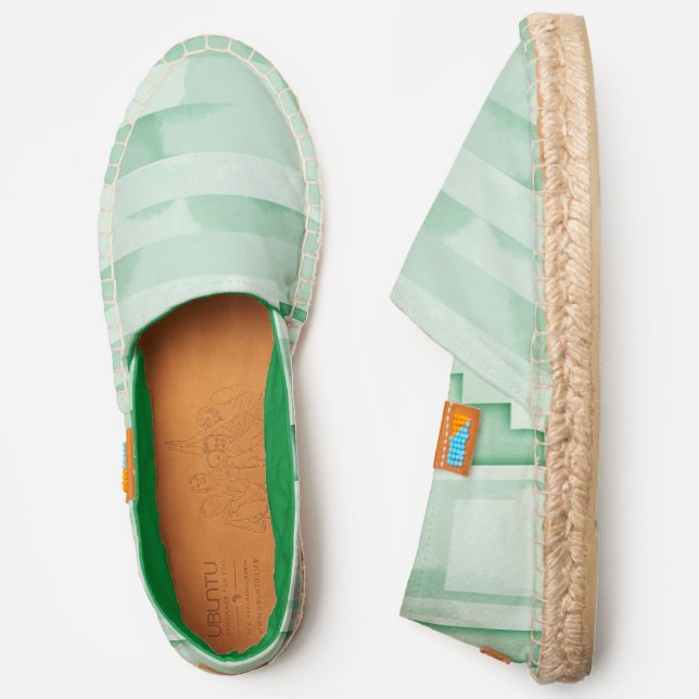 Soft Mint Green Geometric Abstract Pattern Espadrilles (Side)