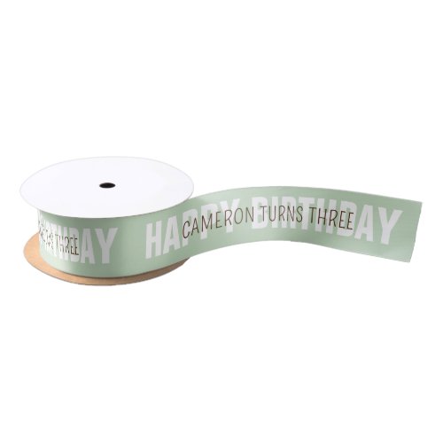Soft Mint Green Happy Birthday with Name and Age Satin Ribbon