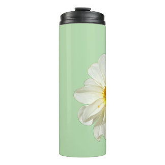 Soft Mint White Flower and Honeybee Thermal Tumble Tumbler