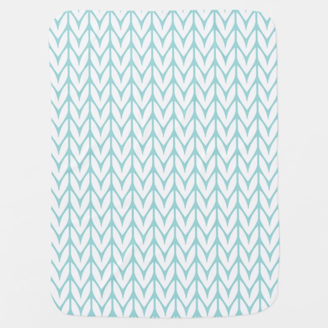 Soft Mint Yarn Chevrons Knit Pattern Customizable Stroller Blanket (Front)