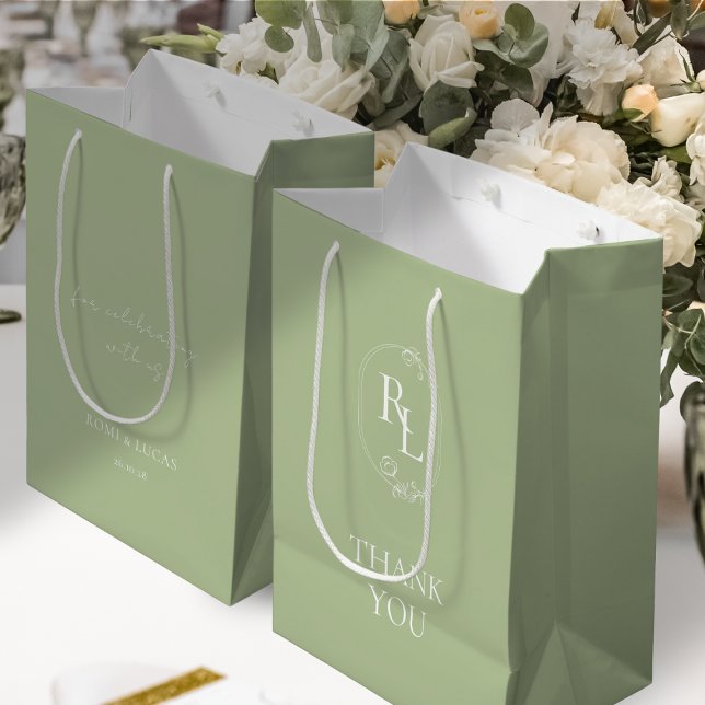 Soft Minty Green | Monogram Wedding Thank You Medium Gift Bag (Creator Uploaded)