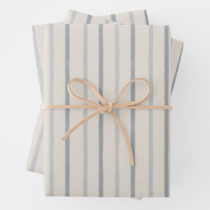 Soft Mist Blue Painterly Ticking Stripe Pattern Wrapping Paper Sheets