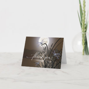 Soft Mocha Brown Full Moon Dragonfly Pond Thank You Card