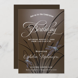 Soft Mocha Dragonfly Birthday Invitation
