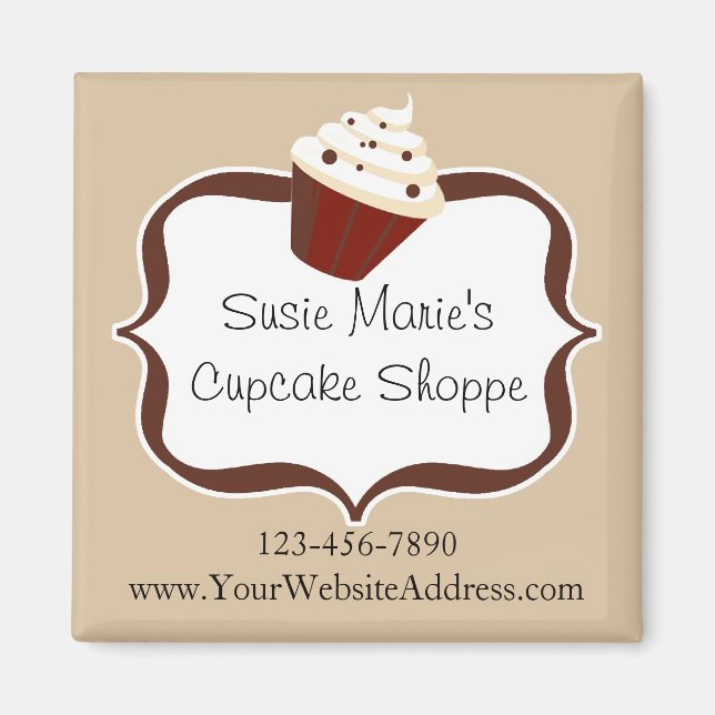 Soft Mocha Stripes Personalized Cupcake Magnet (Front)