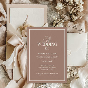 Soft Mocha Taupe Luxe Neutral Wedding Invitation