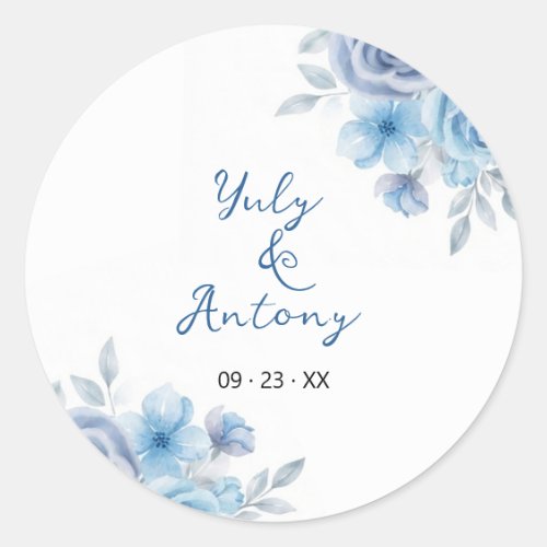 Soft Modern Dusty Blue Rose Floral Seal