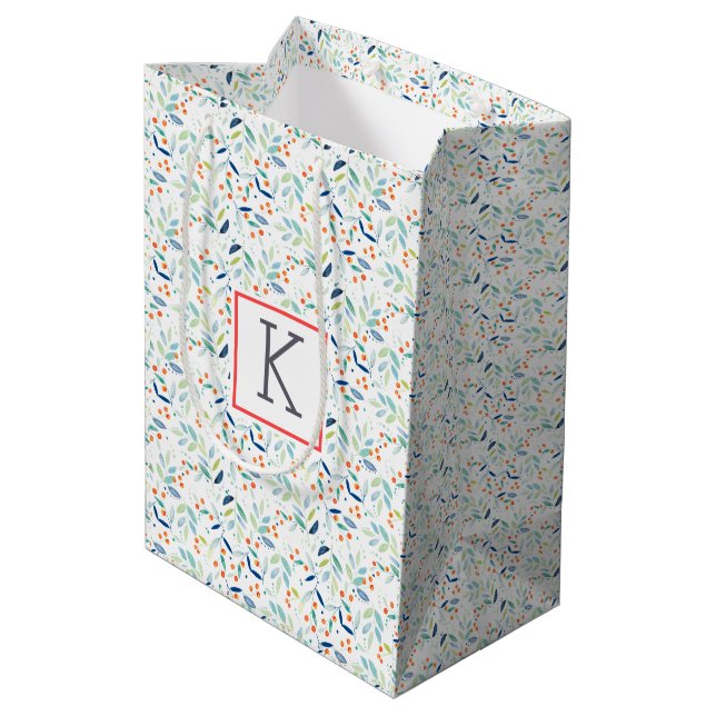 Soft Modern Watercolors Botanical Pattern Medium Gift Bag (Back Angled)