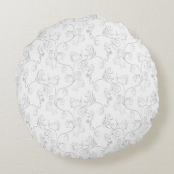 Soft Modern White&grey Damask Round Pillow by 85leobar85 at Zazzle