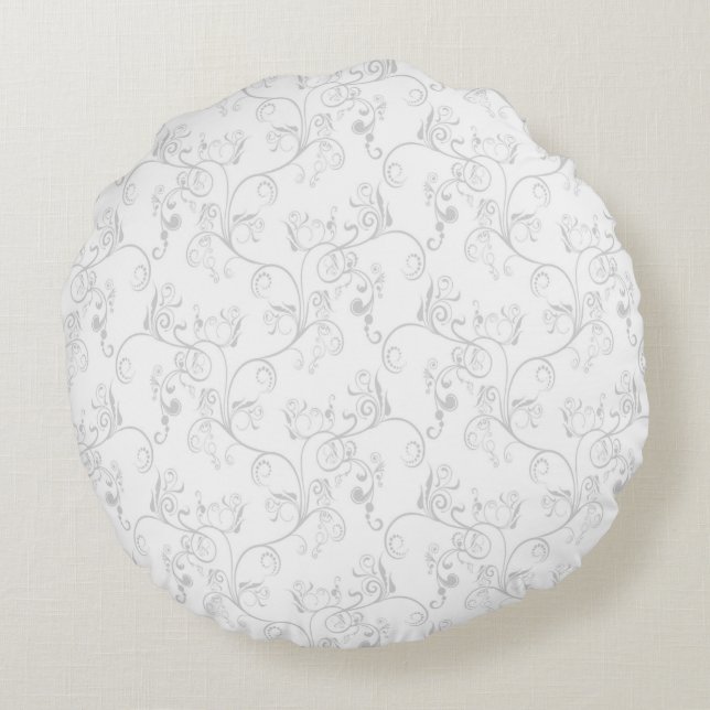 Soft Modern White&Grey Damask Round Pillow (Back)