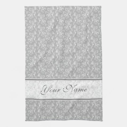 Soft Modern White&Grey Named Damask Kitchen Towel