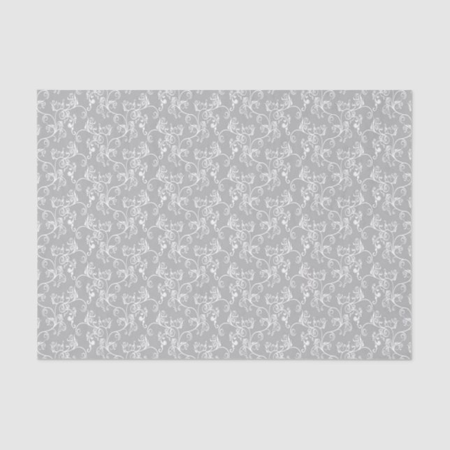 Soft Modern White&Grey Named Damask Tissue Paper (Front)