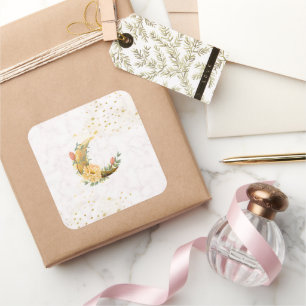 Soft Moon with Botanical Accents Square Sticker