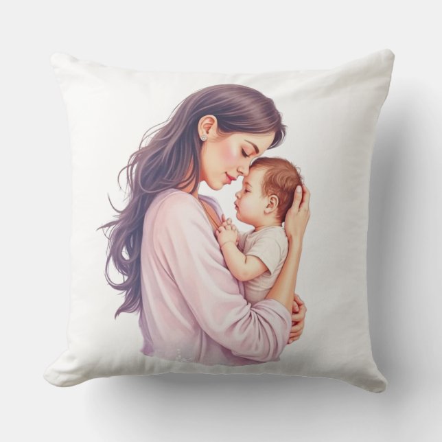 Soft Mother & Baby Love Pillow – Cozy Home Decor (Front)