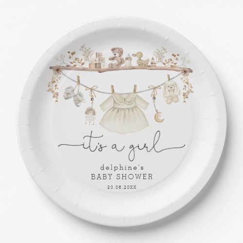 Soft Muted Boho Baby Girl Dress Baby Shower Paper Plates