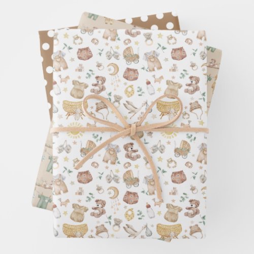 Soft Muted Boho Baby Nursery Clothes Toys Wrapping Paper Sheets