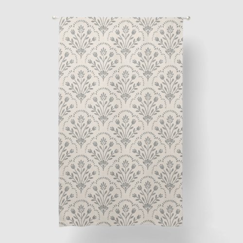 Soft Muted Charcoal & Beige Floral Scallop Pattern Blackout Curtains