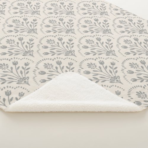 Soft Muted Charcoal & Beige Floral Scallop Pattern Sherpa Blanket