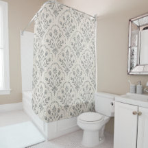 Soft Muted Charcoal & Beige Floral Scallop Pattern