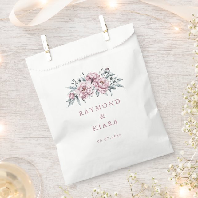 Soft Muted Dusty Pink Peony Wedding Favor Bag (Clipped)