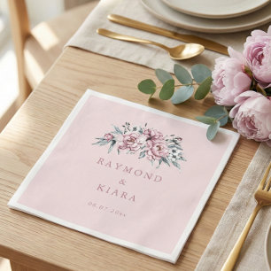 Soft Muted Dusty Pink Peony Wedding Napkins