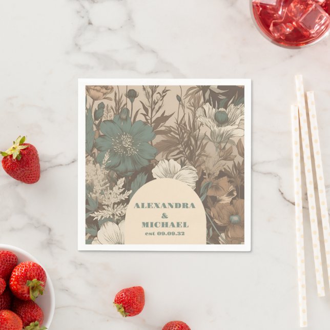 Soft muted earth tones Wildflowers Wedding Napkins (Insitu)